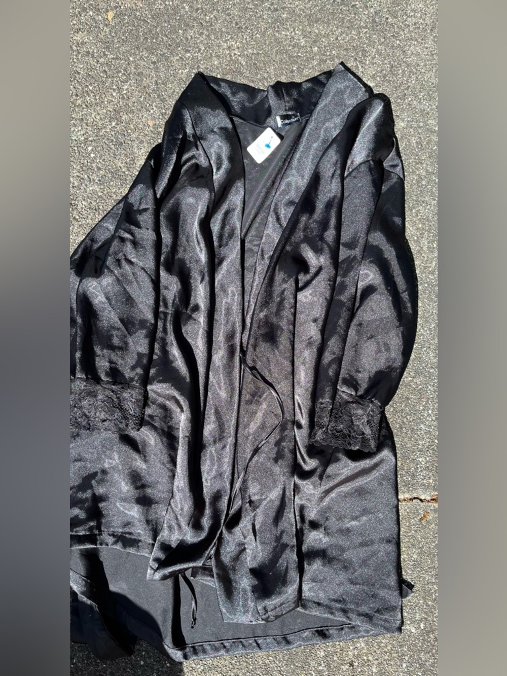Black Satin Robe wiLace Cuff